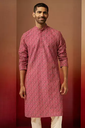 Men falsa cotton gems work kurta - premium digital floral print festive wear