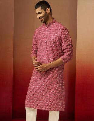 Men falsa cotton gems work kurta - premium digital floral print festive wear 5
