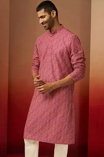 Men falsa cotton gems work kurta - premium digital floral print festive wear