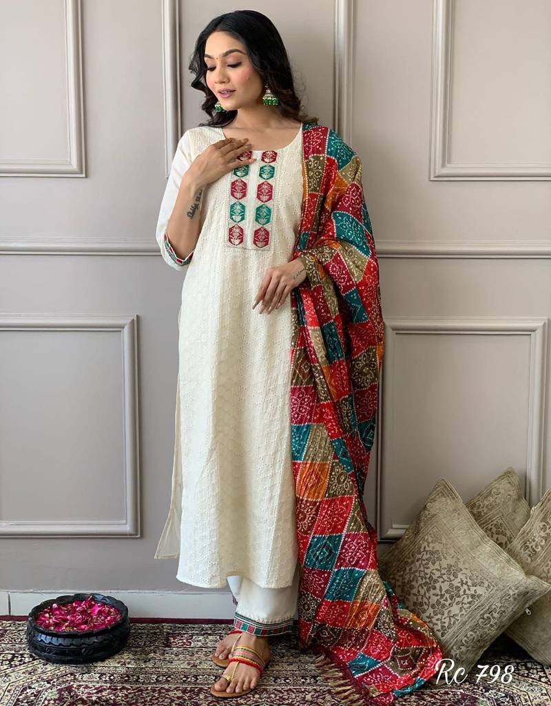 White Cotton Schiffli Chikankari Kurta set