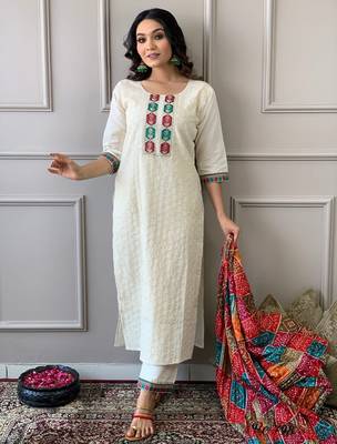 White Cotton Schiffli Chikankari Kurta set 2