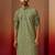Men green cotton gems work kurta - premium digital floral print festive wear