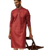 Men red cotton bandhani embroidered kurta - premium gems work traditional wear