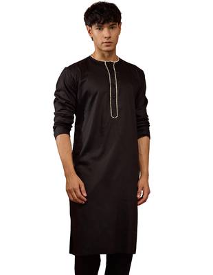 Mens black cotton millennium kurta lace detail - navratri festive wear 1