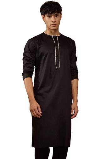Mens black cotton millennium kurta lace detail - navratri festive wear