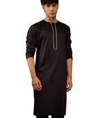 Mens black cotton millennium kurta lace detail - navratri festive wear