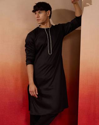 Mens black cotton millennium kurta lace detail - navratri festive wear 2