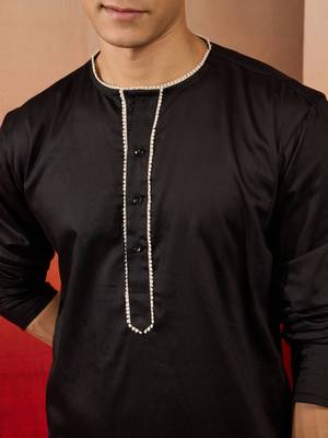 Mens black cotton millennium kurta lace detail - navratri festive wear 3