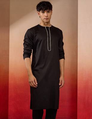 Mens black cotton millennium kurta lace detail - navratri festive wear 4
