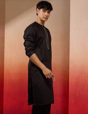 Mens black cotton millennium kurta lace detail - navratri festive wear 5
