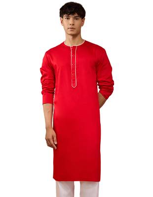 Mens red cotton millennium kurta lace detail - navratri festive wear 1