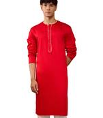 Mens red cotton millennium kurta lace detail - navratri festive wear