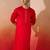 Mens red cotton millennium kurta lace detail - navratri festive wear