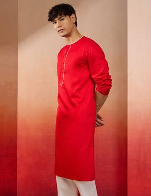 Mens red cotton millennium kurta lace detail - navratri festive wear 5