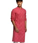 Men red cotton cambric bandhani kurta - summer casual traditional wear