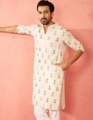 cream cotton kurta - printed casual wear summer collection 2