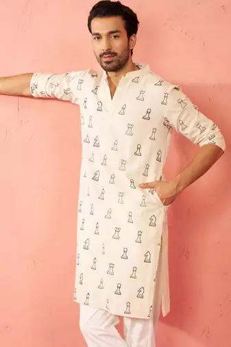 cream cotton kurta - printed casual wear summer collection