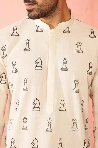 cream cotton kurta - printed casual wear summer collection