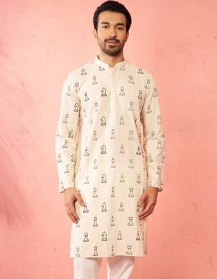 cream cotton kurta - printed casual wear summer collection 4