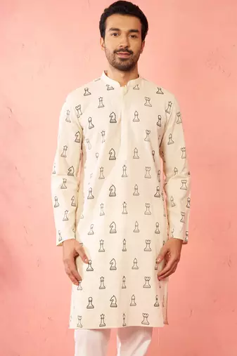 cream cotton kurta - printed casual wear summer collection