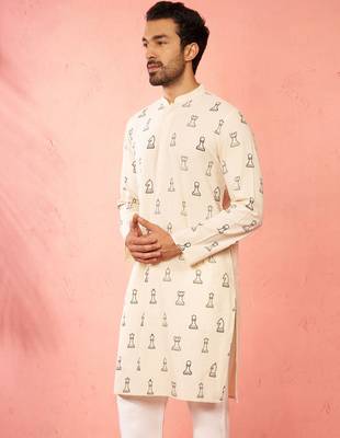 cream cotton kurta - printed casual wear summer collection 5