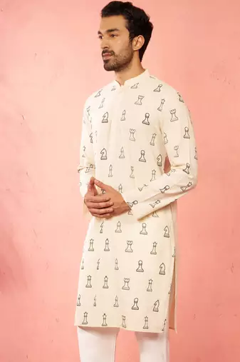 cream cotton kurta - printed casual wear summer collection
