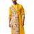 Men yellow cotton high neck digital print kurta - premium geometric embroidered festive wear