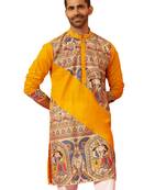 Men yellow cotton digital print kurta - premium figures print festive traditional wear
