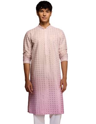 onion ombre long kurta - cambric cotton sequin embroidered festive wear 1