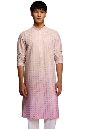 Men's onion ombre long kurta - cambric cotton sequin embroidered festive wear
