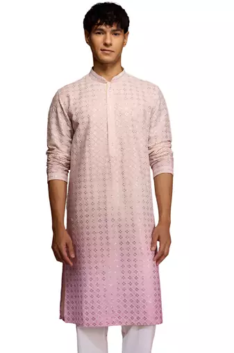 Men's onion ombre long kurta - cambric cotton sequin embroidered festive wear