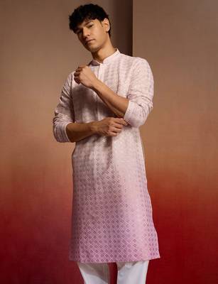 onion ombre long kurta - cambric cotton sequin embroidered festive wear 2