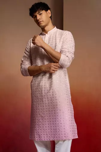 onion ombre long kurta - cambric cotton sequin embroidered festive wear
