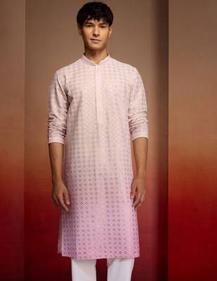 onion ombre long kurta - cambric cotton sequin embroidered festive wear 4