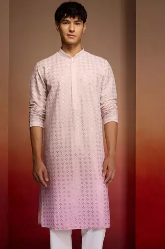 onion ombre long kurta - cambric cotton sequin embroidered festive wear