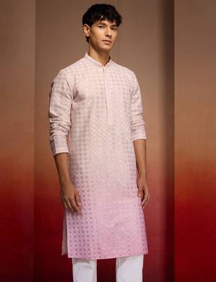onion ombre long kurta - cambric cotton sequin embroidered festive wear 5
