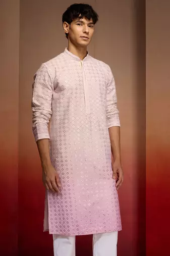 onion ombre long kurta - cambric cotton sequin embroidered festive wear