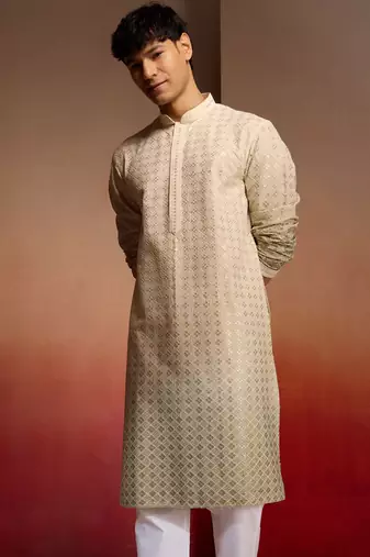 green ombre long kurta - cambric cotton sequin embroidered festive wear