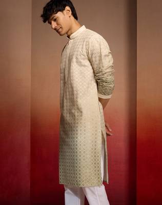 green ombre long kurta - cambric cotton sequin embroidered festive wear 5