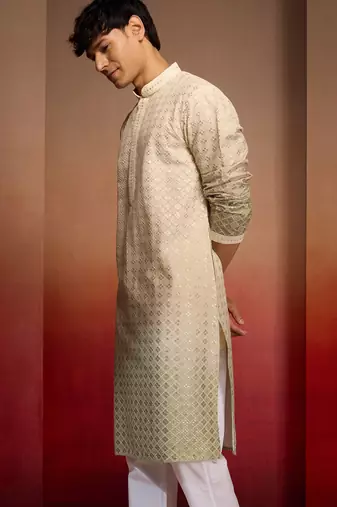 green ombre long kurta - cambric cotton sequin embroidered festive wear