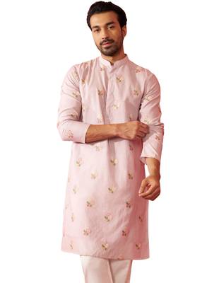 pink cotton muslin kurta - embroidered festive summer wear 1