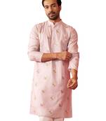 pink cotton muslin kurta - embroidered festive summer wear