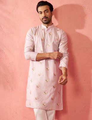 pink cotton muslin kurta - embroidered festive summer wear 2