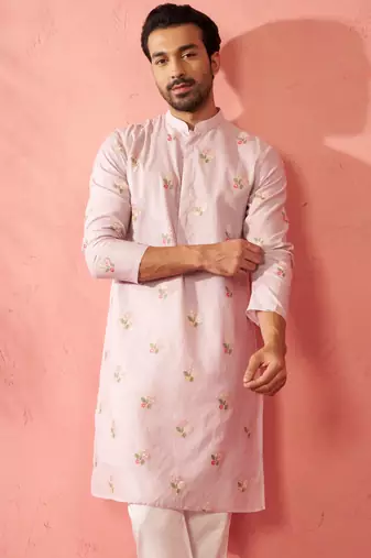 pink cotton muslin kurta - embroidered festive summer wear