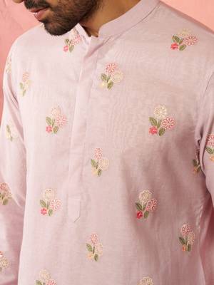 pink cotton muslin kurta - embroidered festive summer wear 3