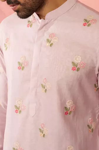pink cotton muslin kurta - embroidered festive summer wear