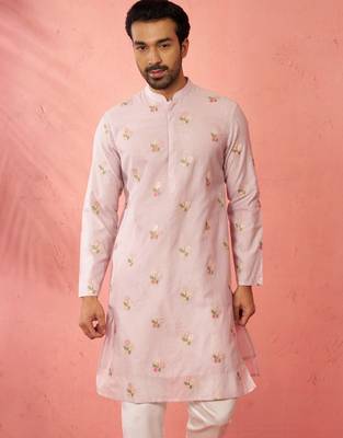 pink cotton muslin kurta - embroidered festive summer wear 4
