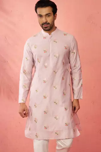 pink cotton muslin kurta - embroidered festive summer wear