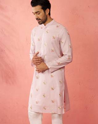 pink cotton muslin kurta - embroidered festive summer wear 5