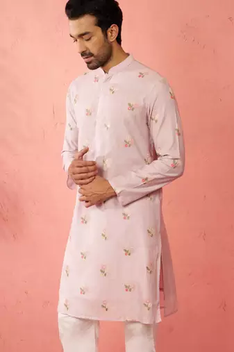 pink cotton muslin kurta - embroidered festive summer wear